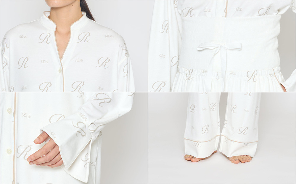 【オフホワイト Mサイズ】リファ バイタルテック モイストスムース スタンドカラースリープウェア ReFaロゴ/WOMEN