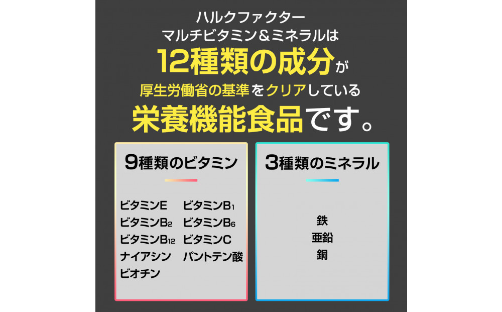 ハルクファクター マルチビタミン マルチミネラル 90粒 22種 サプリ  国産 亜鉛 マカ 乳酸菌 エナジー 特許 栄養機能食品 