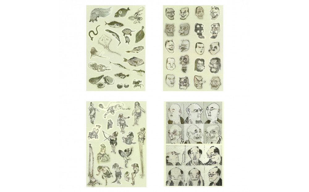 オリジナル【北斎漫画シール】4点セット／名古屋刀剣博物館