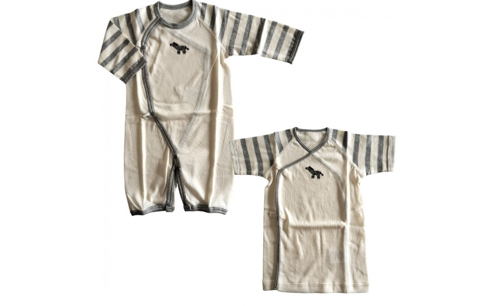 オーガニックコットンベビーウェア2点セット(動物刺しゅう付き・シマウマ)