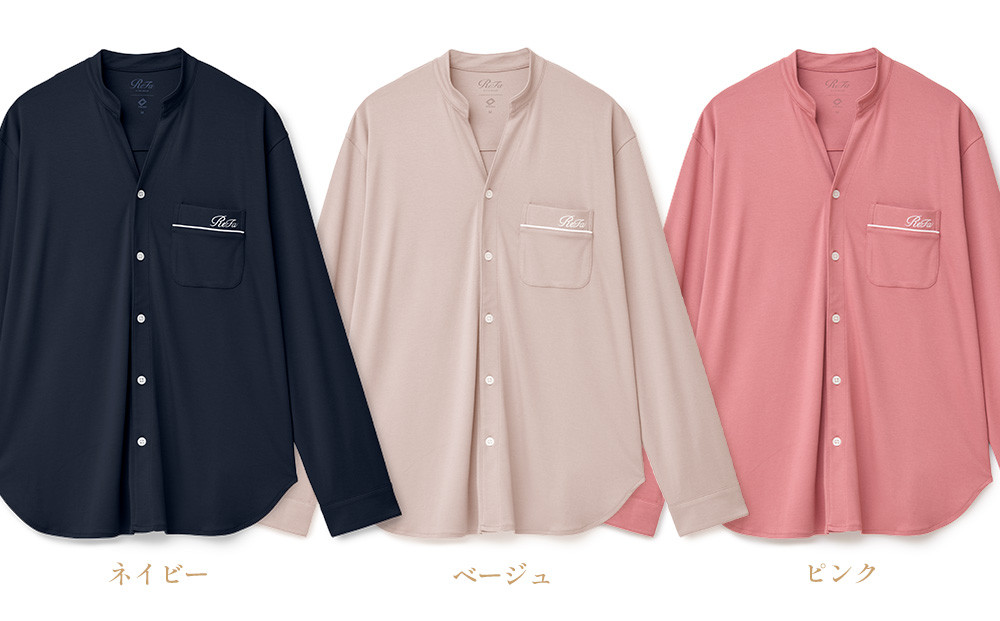 【ベージュ SSサイズ】リファ バイタルテック モイストスムース スタンドカラースリープウェア/MEN