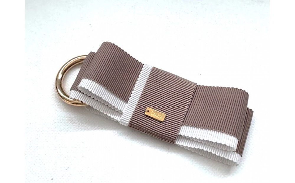 リボンチャーム　【ベージュホワイトバイカラー】