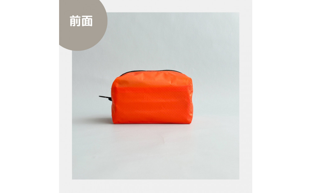 【オレンジ】ナイロン化粧ポーチ　内ポケット付き