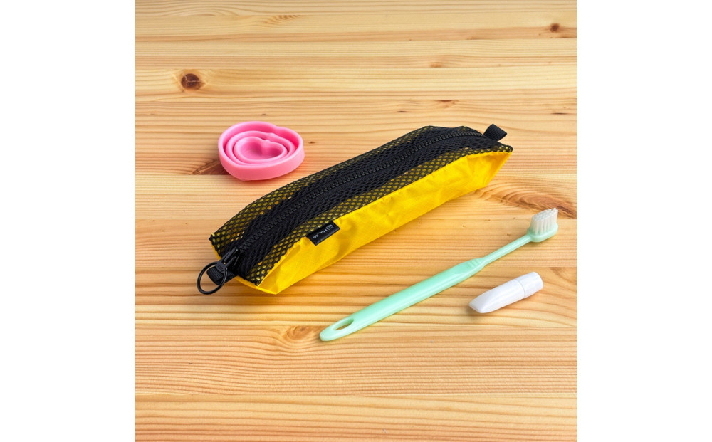 【黄色】洗えて清潔！メッシュ×ナイロンのハブラシポーチ