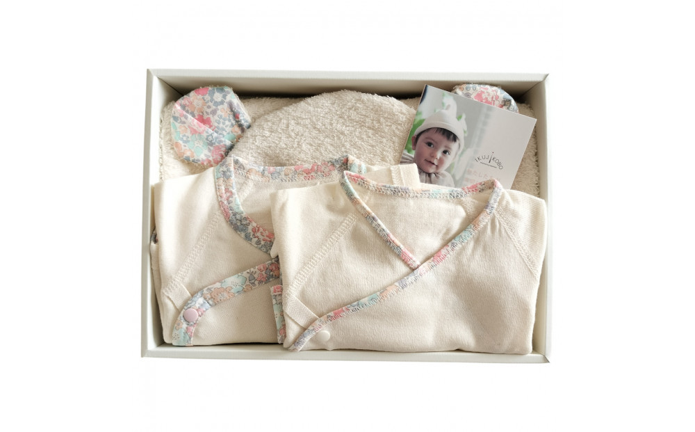 オーガニックコットンベビー肌着２種＆バスローブセット(ピンク)