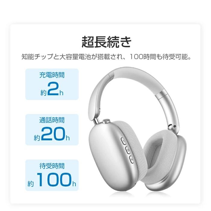 ワイヤレスヘッドホン＜シルバー＞イヤホン ヘッドセット Bluetooth5.4 超低遅延 wireless マイク内蔵 自動ペアリング ノイズキャンセリング クリア通話 オーディオケーブル付き