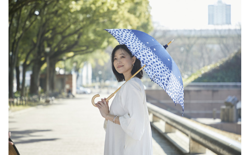 有松・鳴海絞り 日傘C（紺色）-蜘蛛絞り・三浦絞り-【藍染が風にゆれる日本遺産のまち有松寄附金専用】