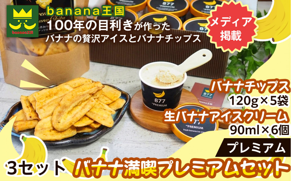 【満喫プレミアムセット】プレミアム生バナナアイスクリーム（90ml×6個）・プレミアムバナナチップス （120g×5個） 3セット｜お菓子 デザート 詰め合わせ 食べ比べ ご褒美 人気 ギフト プレゼント 手土産 お祝い お配り 来客用 女性向け おしゃれ おうちカフェ お取り寄せ 贅沢 愛知県 名古屋市