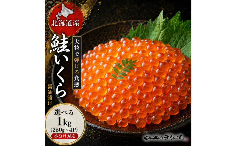 いくら 醤油漬け 1kg（250g×4P） 北海道 鮭卵 訳あり 化粧箱入 冷凍 尾張まるはち