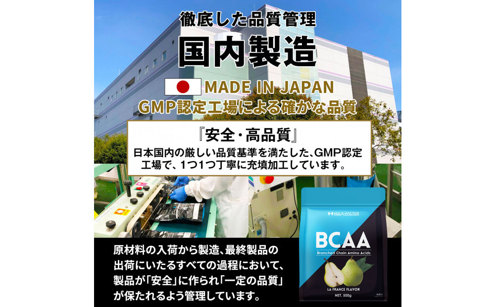 ハルクファクター BCAA 人工甘味料不使用 ラフランス風味 500g クエン酸 βアラニン配合 国産 アミノ酸 粉末ドリンク サプリ パウダー