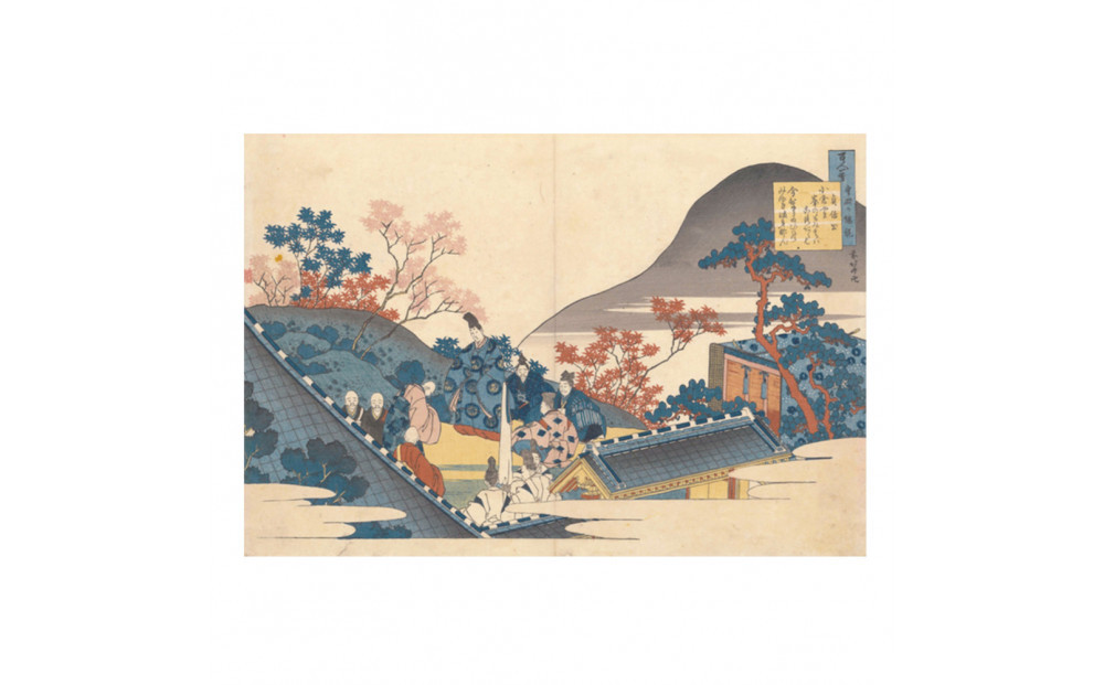 オリジナル【レプリカ浮世絵（１枚絵）葛飾北斎作「百人一首姥がゑとき/百人一首うばが絵解 貞信公」】／名古屋刀剣博物館