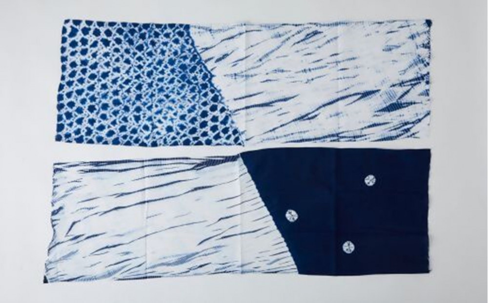 有松・鳴海絞り 手ぬぐい　-巻上・竜巻絞りの合わせ柄- 【藍染が風にゆれる日本遺産のまち有松寄附金専用】