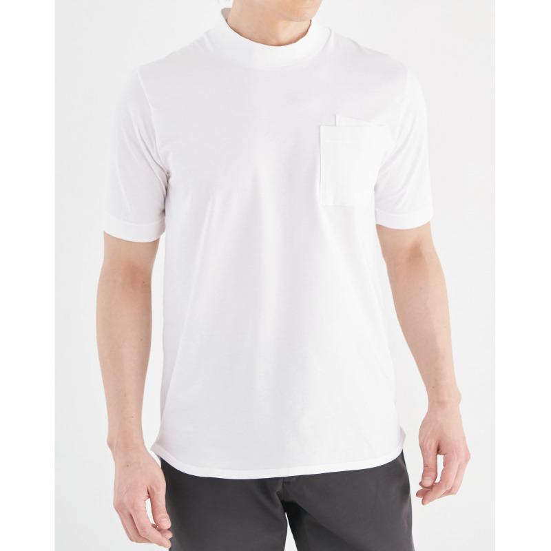 ◆サイズ：Ｌ◆【メガネポケット付きTシャツ】 オーガニックコットン スマートフィット 半袖 ｜モックネック