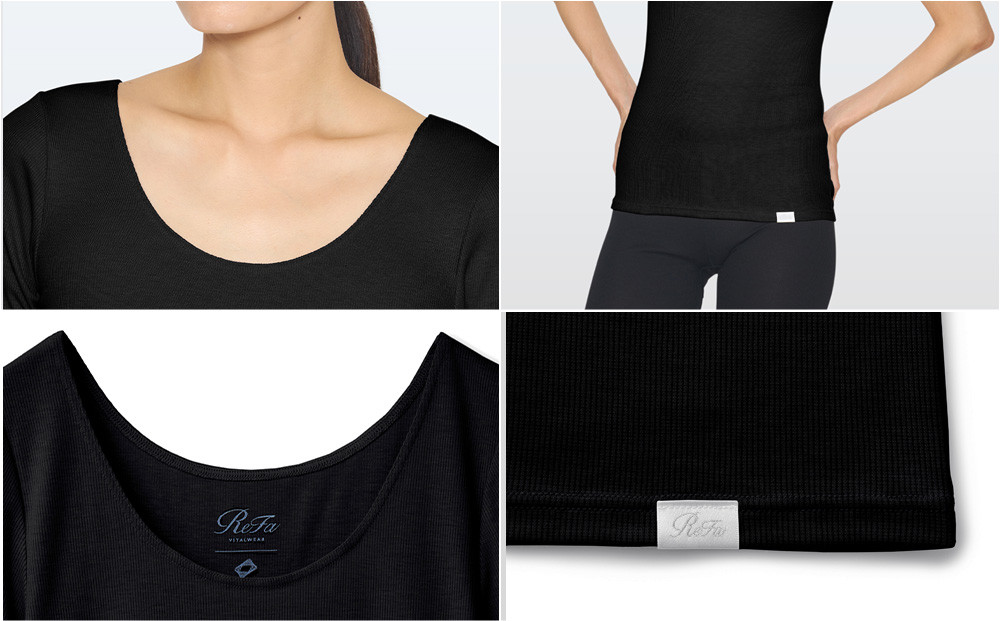 【ブラック LLサイズ】リファ バイタルテック モイストリブ Uネックショートスリーブインナー