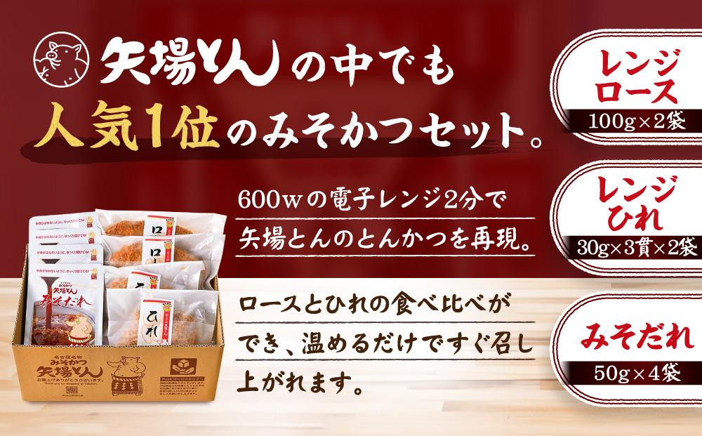 ＼年末感謝祭／矢場とん みそかつセット レンジで簡単２分！  ロース・ひれ・みそだれ入り  【今だけ特別規格】 | 名古屋市 ふるさと納税 感謝祭 豚肉 ぶた 豚 ロース とんかつ ひれ 味噌だれ 味噌カツ 和食 惣菜 名店 なごやめし 簡単 時短 レンジ調理 レンチン 冷凍食品 ご当地グルメ 人気 おすすめ 送料無料