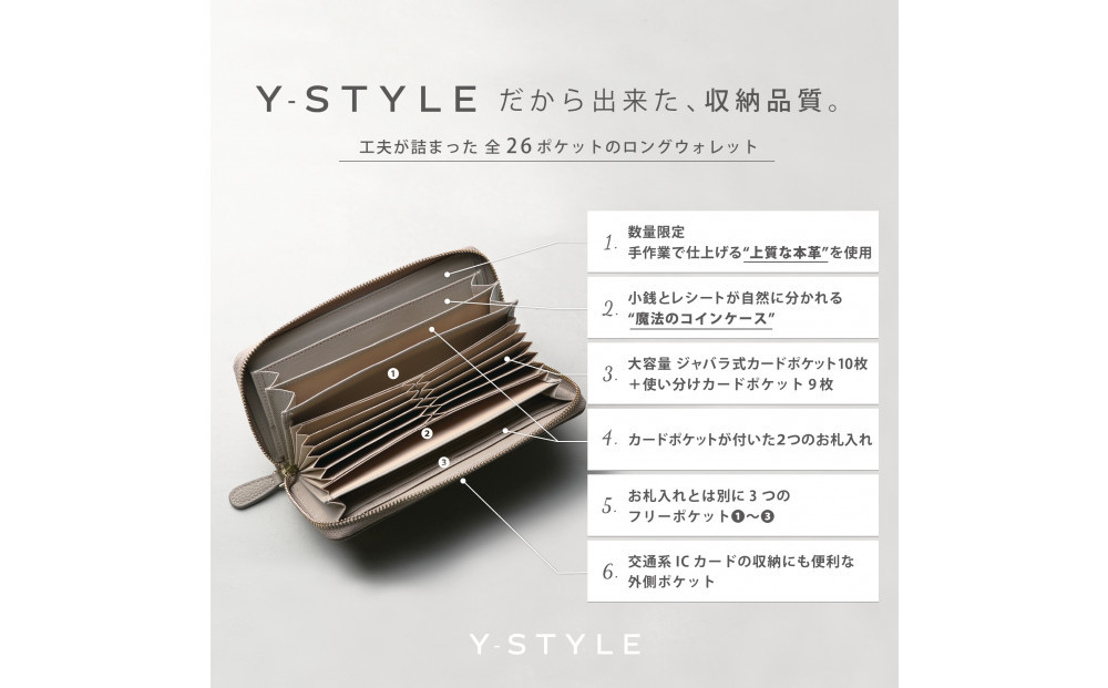 Y-STYLE 魔法の収納ウォレット（LONG）【ホワイトグレー】