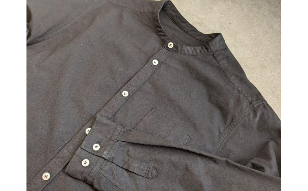 OSOCU　 知多木綿　黒染め　バンドカラーシャツ　Lサイズ　名古屋黒紋付染 