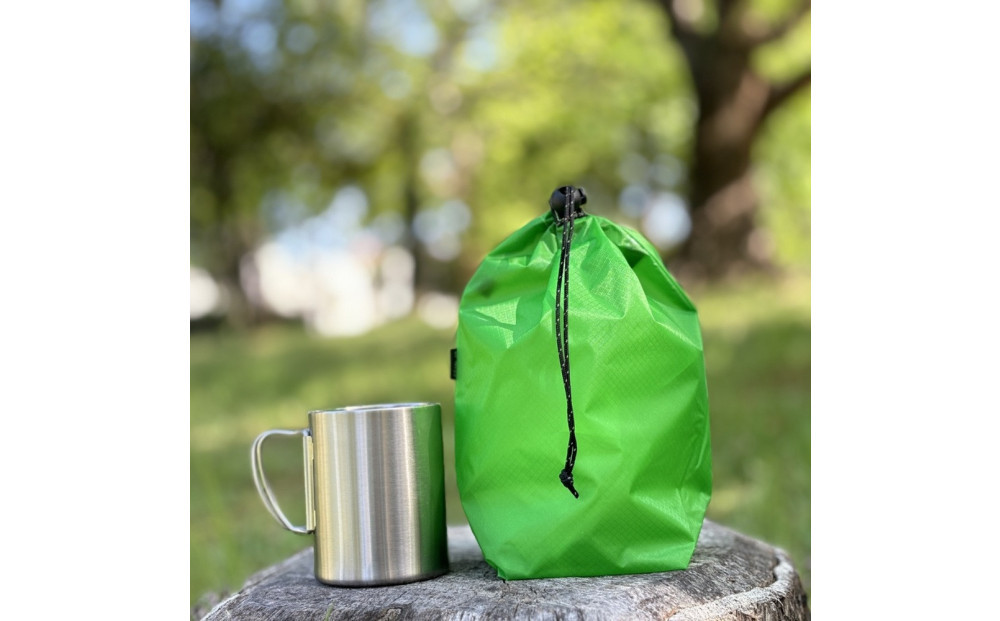 【S 1.5L・緑】　キャンプで大活躍！トイレットペーパーホルダー 小さめナイロン巾着袋 シンプル巾着