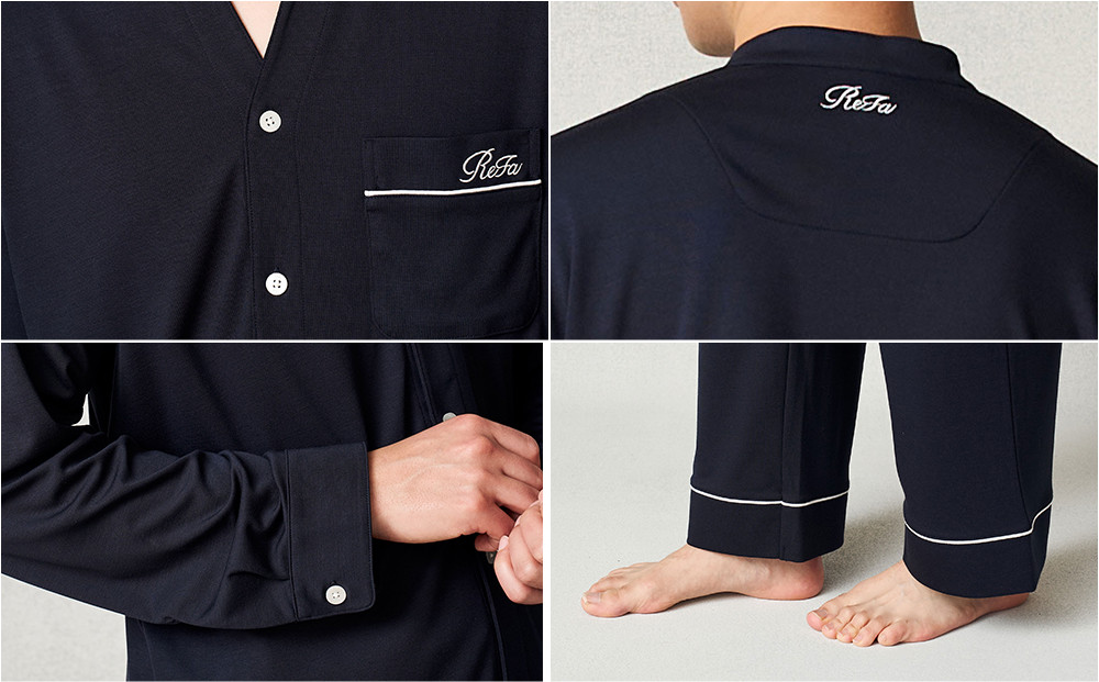 【ターコイズ LL】ReFa バイタルテック モイストスムース スタンドカラースリープウェア/MEN