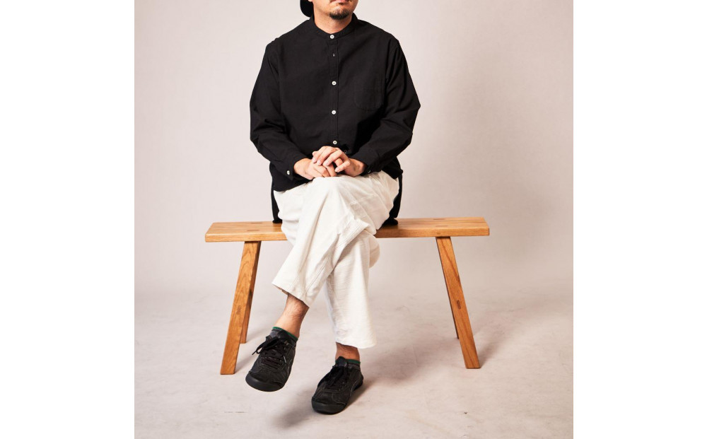 OSOCU　 知多木綿　黒染め　バンドカラーシャツ　Lサイズ　名古屋黒紋付染 