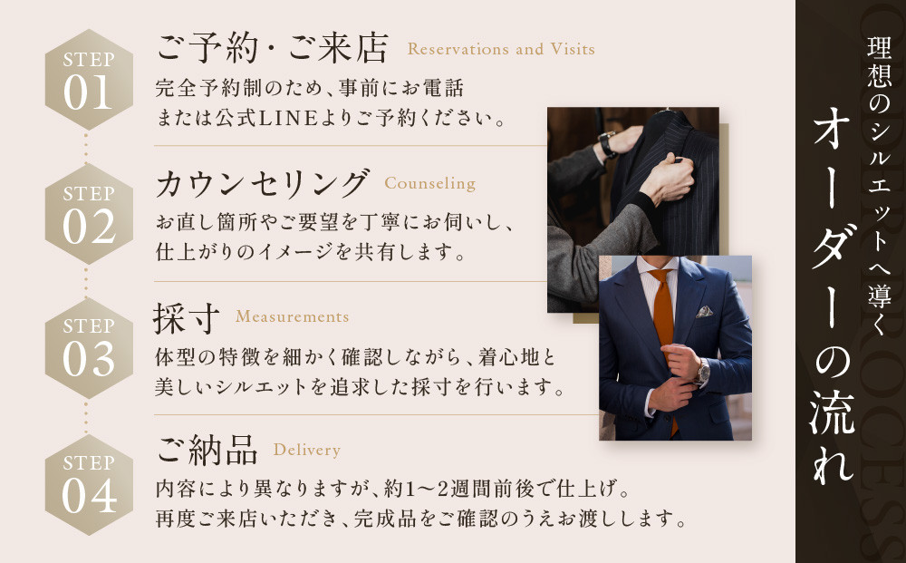 オーダースーツ専門店「Order made style ReToRu（レトル）」洋服のお直しチケット＜5,000円分＞