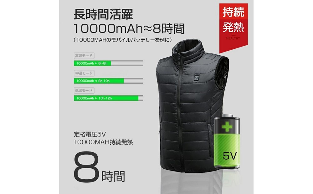 ★XXLサイズ★【バッテリーは別売り】 電熱ジャケット 電熱ベスト ヒーター付きベスト ヒーター内蔵 ホットベスト USB加熱 バッテリー充電USB給電 ヒートジャケット 防寒ベスト 男女兼用 発熱ワイヤ内蔵 3段温度調節 薄い