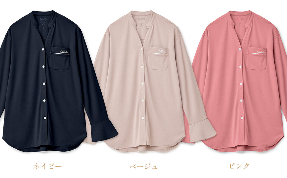 【ネイビー LLサイズ】リファ バイタルテック モイストスムース スタンドカラースリープウェア/WOMEN