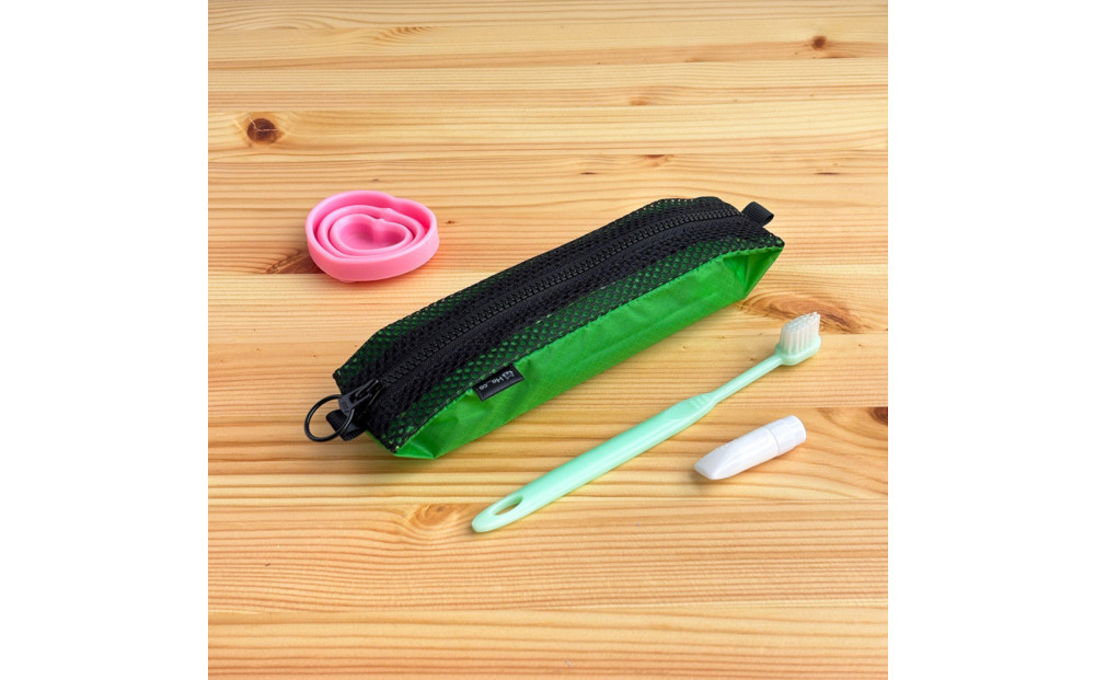 【緑】洗えて清潔！メッシュ×ナイロンのハブラシポーチ