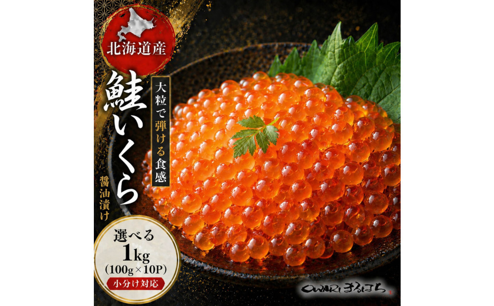 いくら 醤油漬け 1kg (100g×10P) 北海道 秋鮭卵 化粧箱入 冷凍 尾張まるはち | いくら イクラ いくら醤油漬け 冷凍 北海道産 鮭卵 醤油漬け 化粧箱入り 贈答用 高級 グルメ 人気 おすすめ 海鮮 魚卵 送料無料