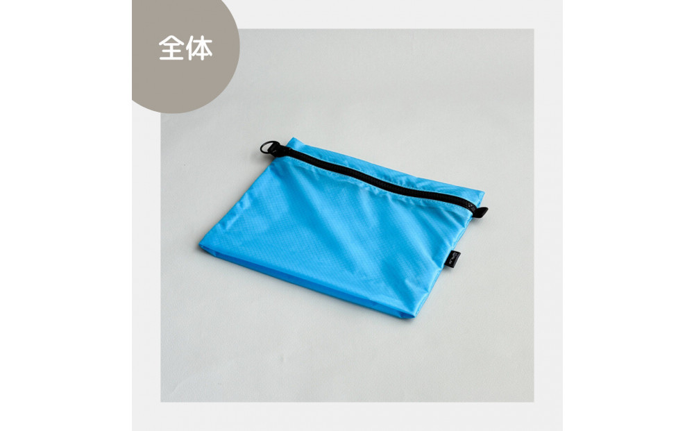 【水色】A6が入る軽量撥水ナイロンスクエアポーチ（マチあり）