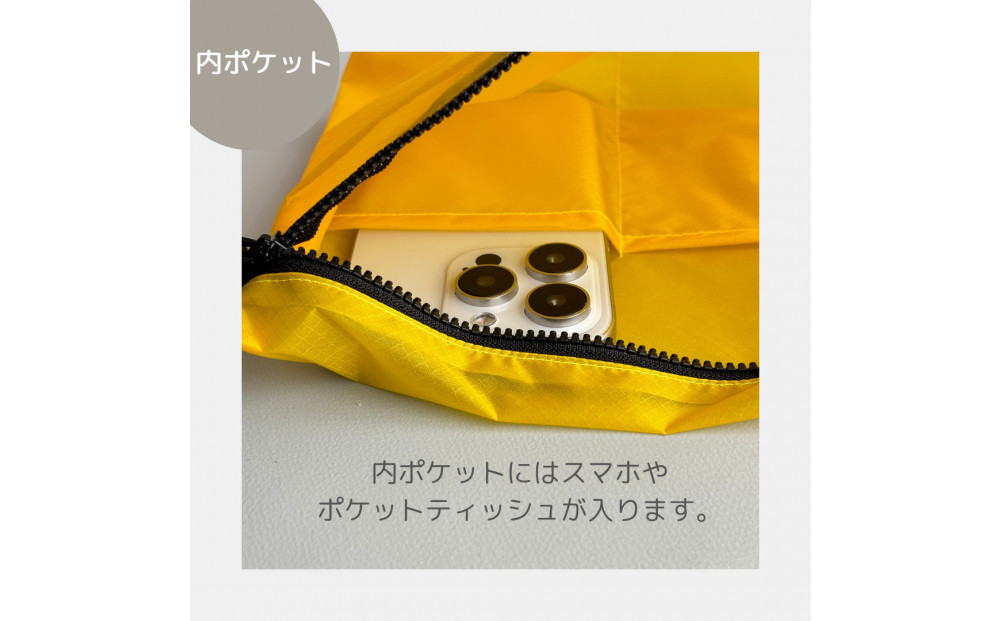【黄色】雨の日にも！ポケット付き軽量ナイロンショルダーバッグ　サコッシュ　撥水ポシェット