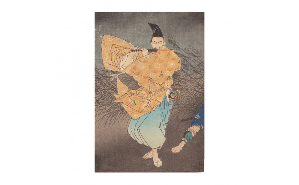 オリジナル【レプリカ浮世絵（3枚絵）月岡芳年作「藤原保昌月下弄笛図」】／名古屋刀剣博物館