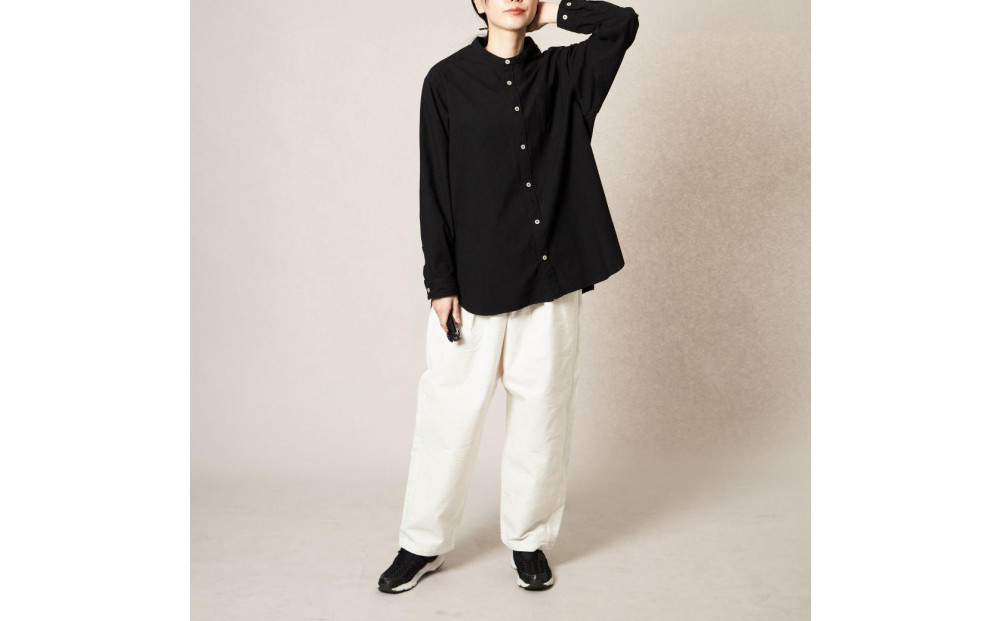 OSOCU　 知多木綿　黒染め　バンドカラーシャツ　Lサイズ　名古屋黒紋付染 