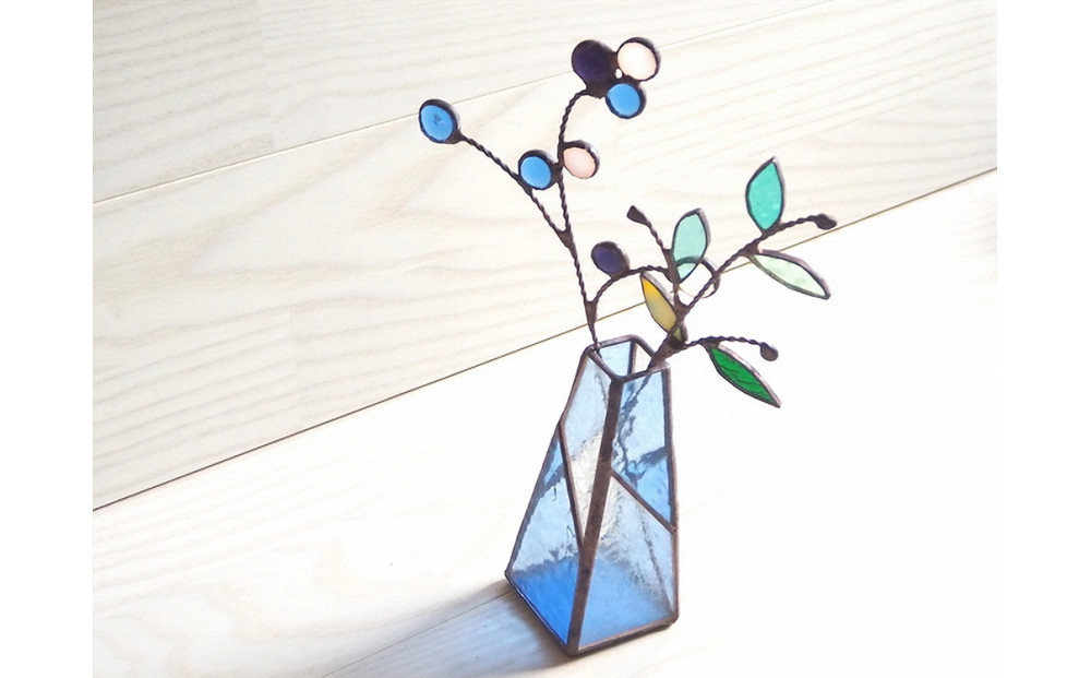 ステンドグラスの一輪挿し（ブルー）