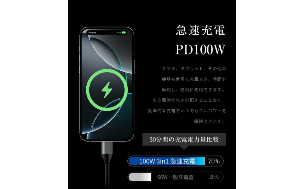 【ブラック】★同色2個セット★【2026年新モデル&PD 100W】 3in1 充電ケーブル 長さ110cm 巻き取り 両引き USB Type-c microUSB Android 充電けーぶる 3イン1 充電コード伸縮式 絡み防止 3種類端子対応 スマホスタンド機能 急速充電 iPhone16/17対応 送料無料 【PL保険加入済み製品・安心】