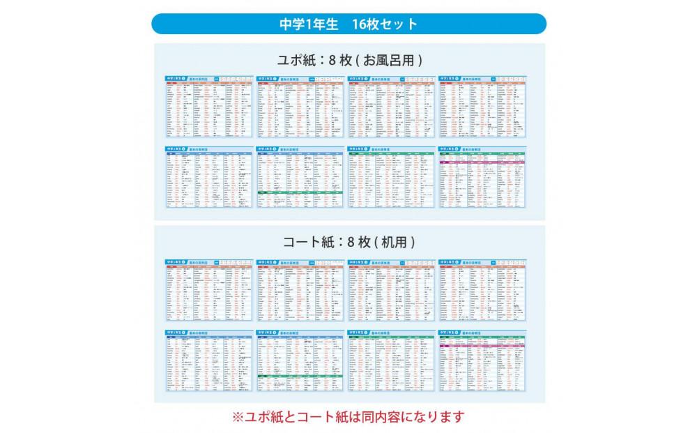 学習ポスター　英語　中学一年　基本の英単語【A4ユポ紙8枚＋A4コート紙8枚セット】