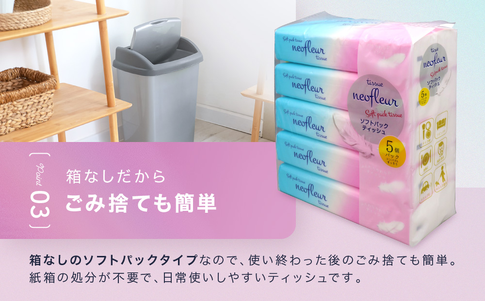 ソフトパックティッシュ　5個パック（コンパクト）×24セット(120個） フィルム包装 ティッシュペーパー 箱なし
