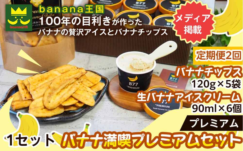 【定期便2ヶ月】【満喫プレミアムセット】プレミアム生バナナアイスクリーム（90ml×6個）・プレミアムバナナチップス （120g×5個） 1セット｜お菓子 デザート 詰め合わせ 食べ比べ ご褒美 人気 ギフト プレゼント 手土産 お祝い お配り 来客用 女性向け おしゃれ おうちカフェ お取り寄せ 贅沢 愛知県 名古屋市