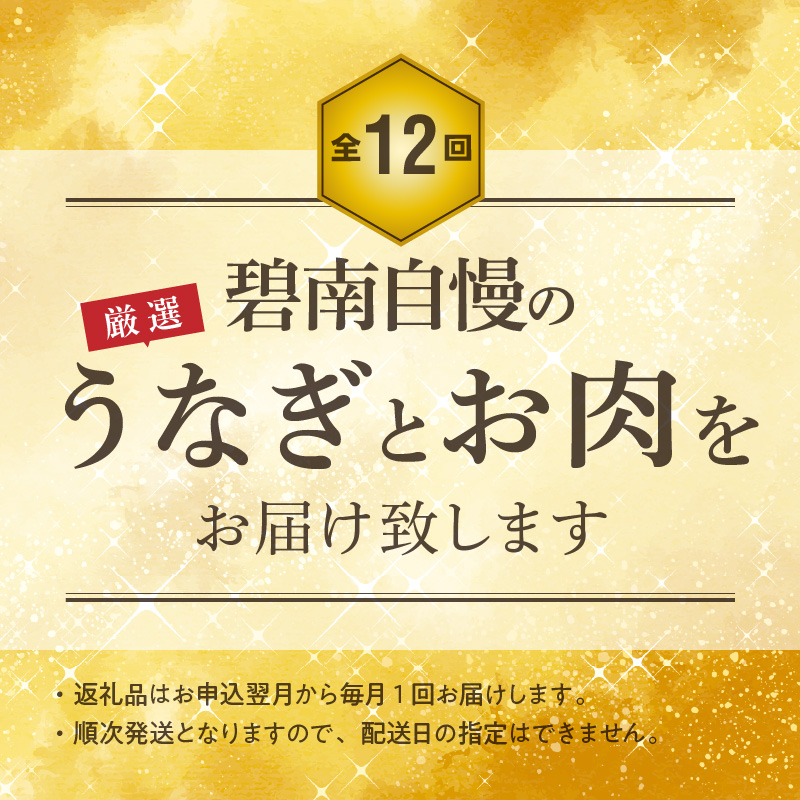 碧南市がチョイスした厳選定期便！ 【全12回】厳選！うなぎとお肉の定期便(毎月お届け） 　H028-086