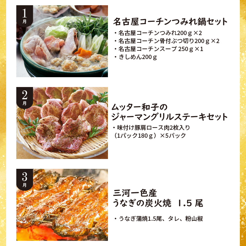 碧南市がチョイスした厳選定期便！ 【全12回】厳選！うなぎとお肉の定期便(毎月お届け） 　H028-086