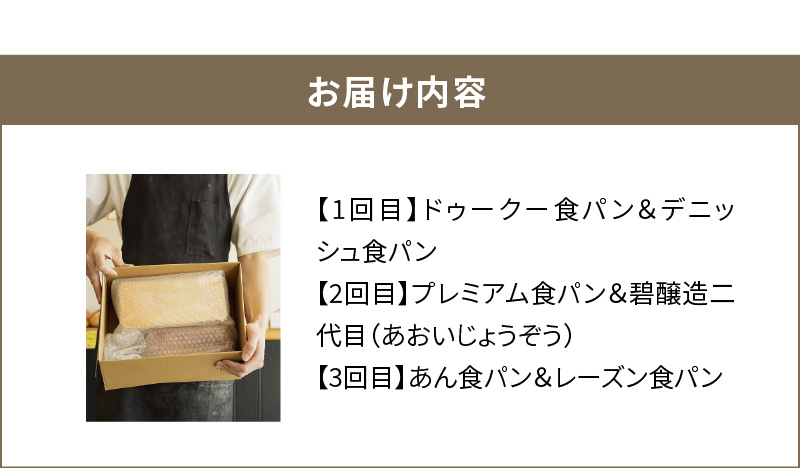 【3ヶ月定期便】異なる6種の食パンを毎月2本ずつお届け！食べ比べができるバラエティーコース パン 定期便 食べ比べ 朝パン派 H087-011