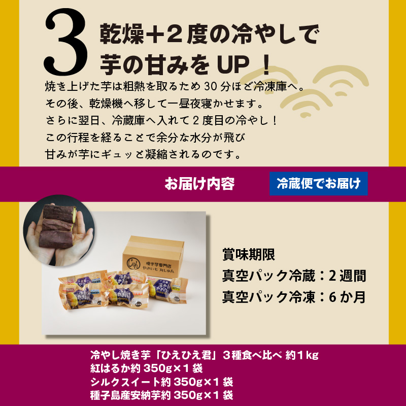 焼き芋 蜜たっぷり！冷やし焼き芋 ひえひえ君 3種食べ比べ 約1kg 芋スイーツ　H047-034