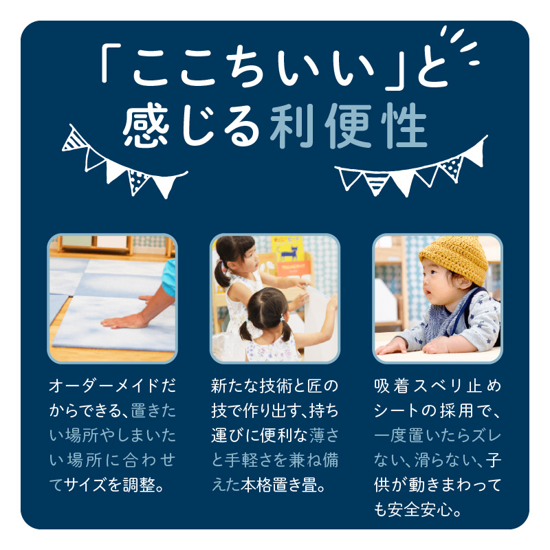 【4枚セット デニムブルー】安心安全なおしゃれインテリア “Tammy Mat” ファブリック畳  撥水加工 消臭 抗菌 抗ウイルス 赤ちゃん 子供 ペット マット H171-001