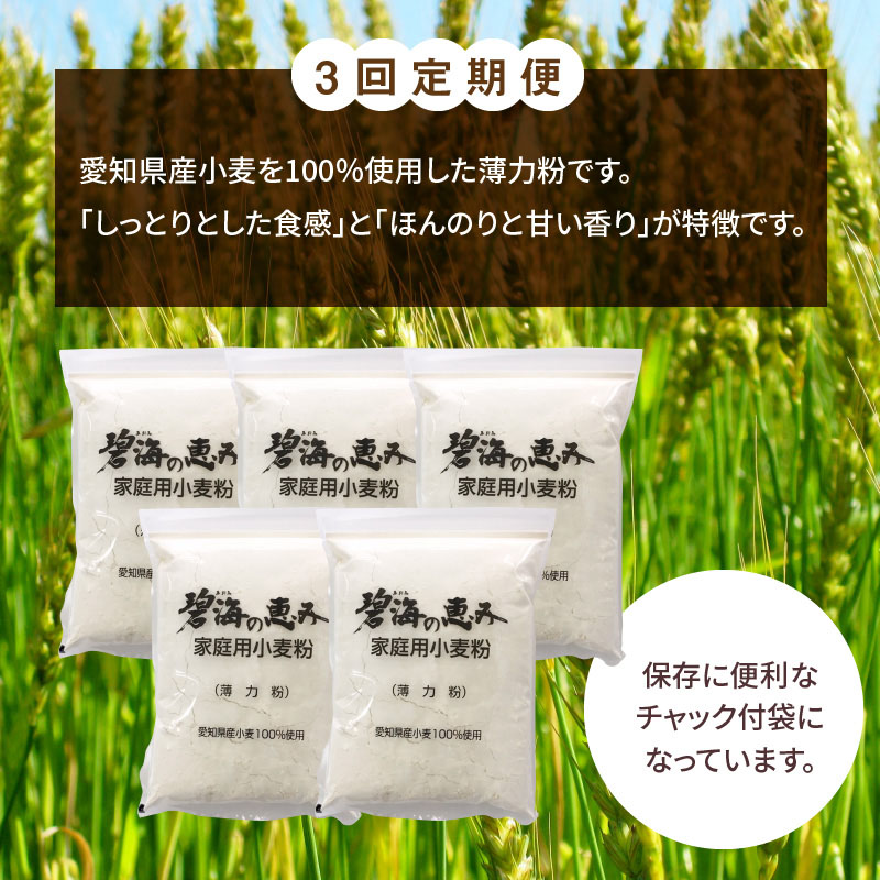 【小麦粉】碧海の恵み 薄力粉 国産 愛知県産 800g×5袋(計4kg) 定期便3回　H008-254