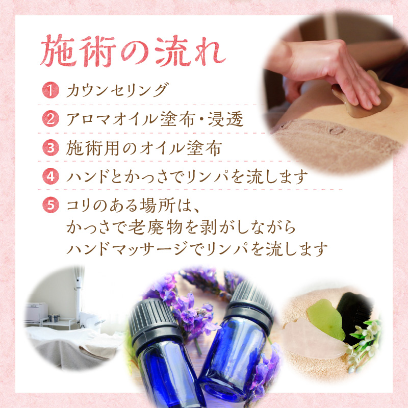 アロマdeかっさトリートメント（上半身）６０分 利用券（１名様１回分)　エステ かっさ リラクゼーション ボディ マッサージ 癒し デトックス サロン プライベート　H178-007