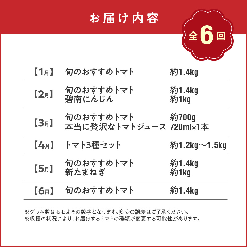 【大好評の定期便】1月～6月毎月発送！6か月楽しめる長田農園旬のスペシャル定期便 野菜ソムリエサミット 金賞 受賞 長田農園 産地直送 トマト とまと 野菜 やさい フルーツ サラダ 濃厚 甘い ご褒美 プレゼント 美容 健康 リピート多数 人気 高評価 数量限定 碧南市 H004-166