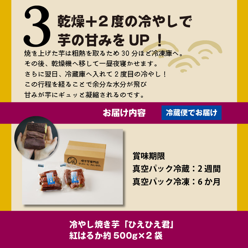 【ジャパンフードセレクション 金賞】 焼き芋 蜜たっぷり！冷やし焼き芋 ひえひえ君 紅はるか 1kg(500g×2) 芋スイーツ　H047-030