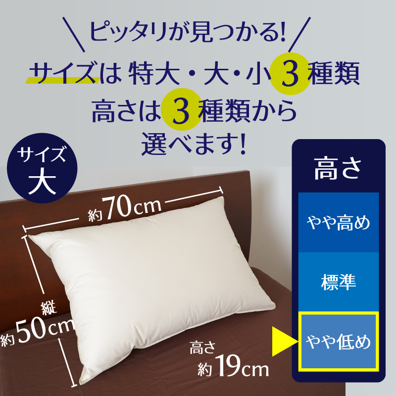 【高さが選べる】天使の羽毛枕 ダウンピロー レギュラークラス (50×70cm) / やや低め 寝具 枕 ふかふか ホテル 睡眠改善  H115-065