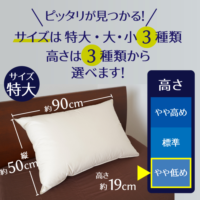 【高さが選べる】天使の羽毛枕 ダウンピロー レギュラークラス (50×90cm) / やや低め 寝具 枕 ふかふか ホテル 睡眠改善  H115-068