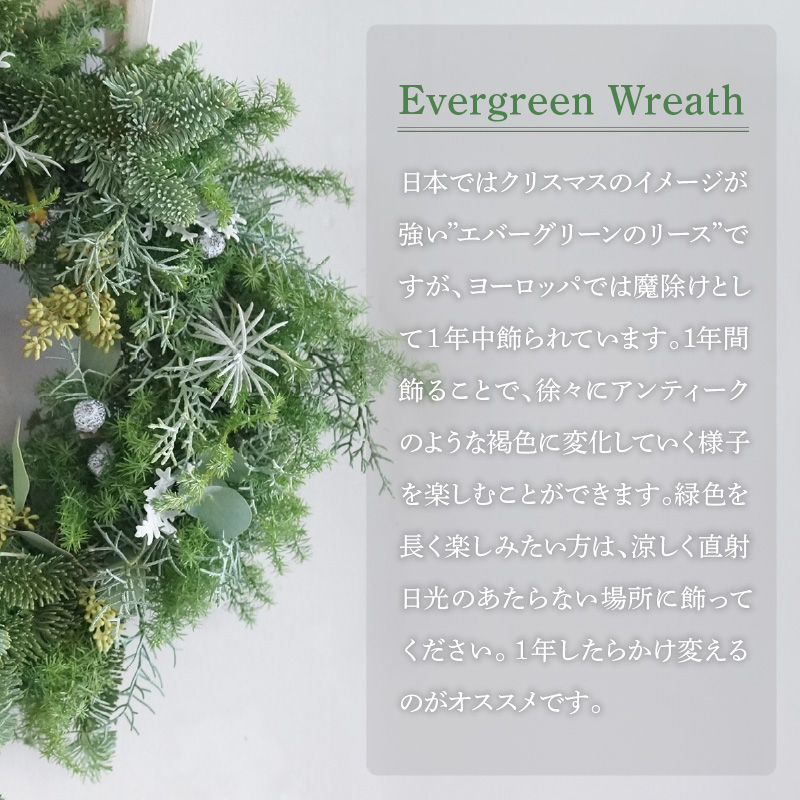 【クリスマス・お正月】フレッシュなエバーグリーンのリース 直径45cm 針葉樹 ナチュラル 北欧 インテリア おしゃれ イベント プレゼント H174-003